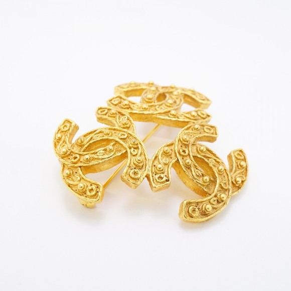 Chanel Triple Coco Brooch, GP Plated Gold, Women's - Picture 2 of 7
